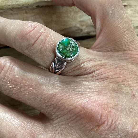 Sterling Silver, Copper and Turquoise Stackable Ring - Picture 3 of 6